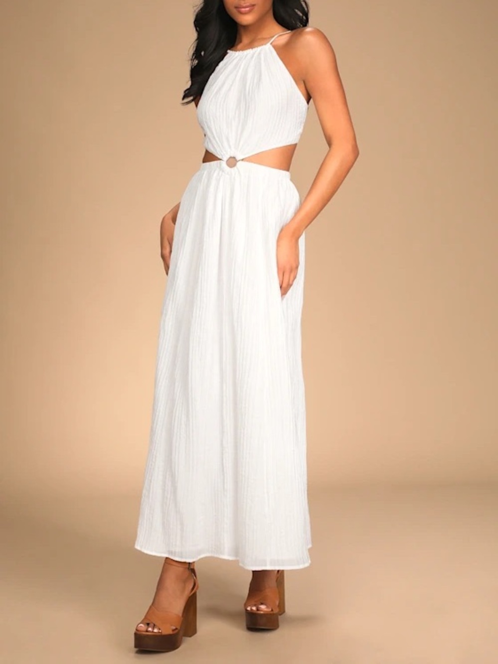 Lulus Total Happiness‎ White Tie-Back Cutout Maxi Dress resort tomato girl Sm